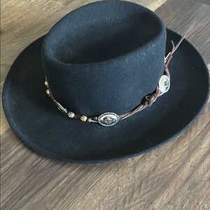 Black Felt Hat with Beaded Band